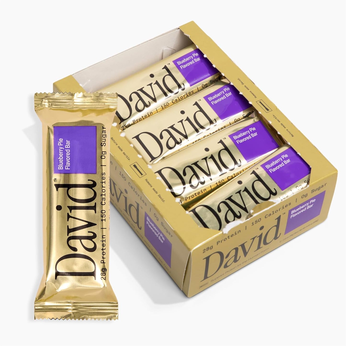 π High Protein Bars No Sugar - Sugar Free Protein Bars, Low Carb, Gluten Free - 28g of Protein, 150 Calories - David Bar On-The-Go Snack , Pack of 12
