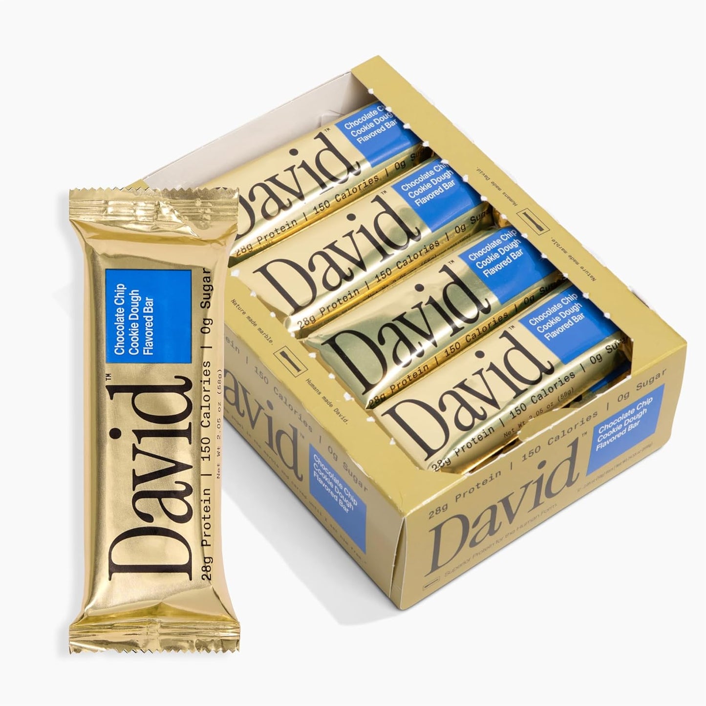 π High Protein Bars No Sugar - Sugar Free Protein Bars, Low Carb, Gluten Free - 28g of Protein, 150 Calories - David Bar On-The-Go Snack , Pack of 12