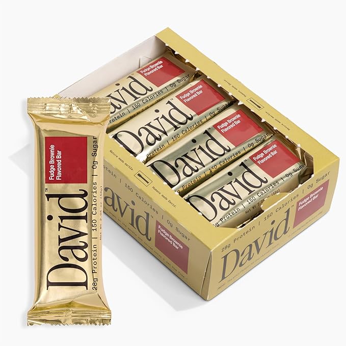 π High Protein Bars No Sugar - Sugar Free Protein Bars, Low Carb, Gluten Free - 28g of Protein, 150 Calories - David Bar On-The-Go Snack , Pack of 12