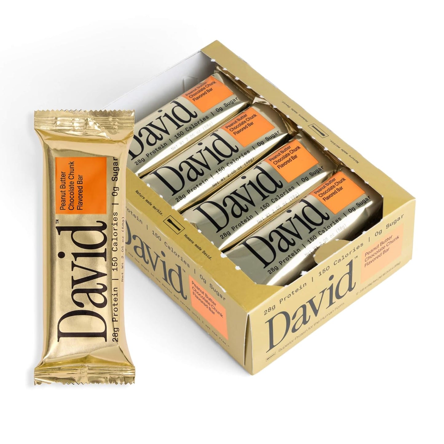 π High Protein Bars No Sugar - Sugar Free Protein Bars, Low Carb, Gluten Free - 28g of Protein, 150 Calories - David Bar On-The-Go Snack , Pack of 12