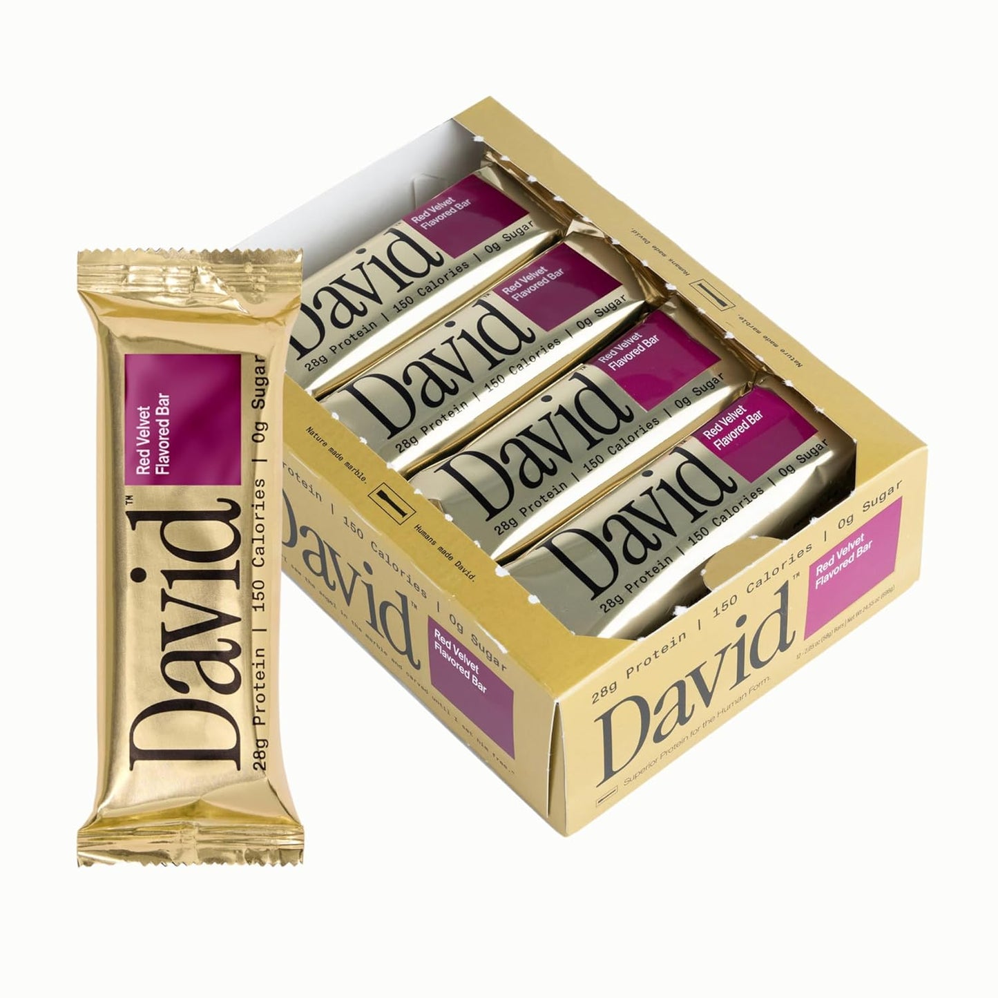 π High Protein Bars No Sugar - Sugar Free Protein Bars, Low Carb, Gluten Free - 28g of Protein, 150 Calories - David Bar On-The-Go Snack , Pack of 12