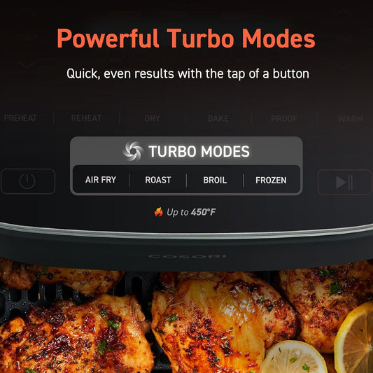 Air Fryer 9-in-1, Compact & Large 6-Qt, Fast Turbo Modes, 90–450°F Precise Heat for Even Results, Up to 95% Less Oil*, Roast, Bake, Dry, Reheat, Frozen, Broil, Proof, 120V, TurboBlaze, Grey
